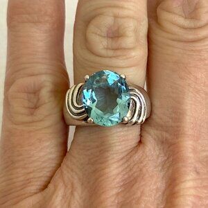 Sterling Silver 925 Oval Blue Topaz CZ Modernist Style Statement Ring Sz 5.75
